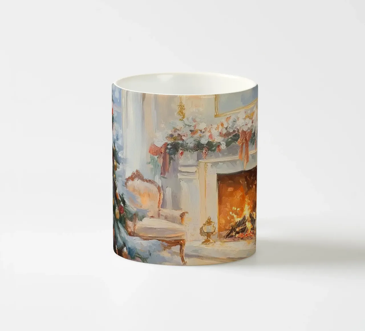 Gemütliches, festliches Wohnzimmer Keramik Tasse von Melloi Art Print