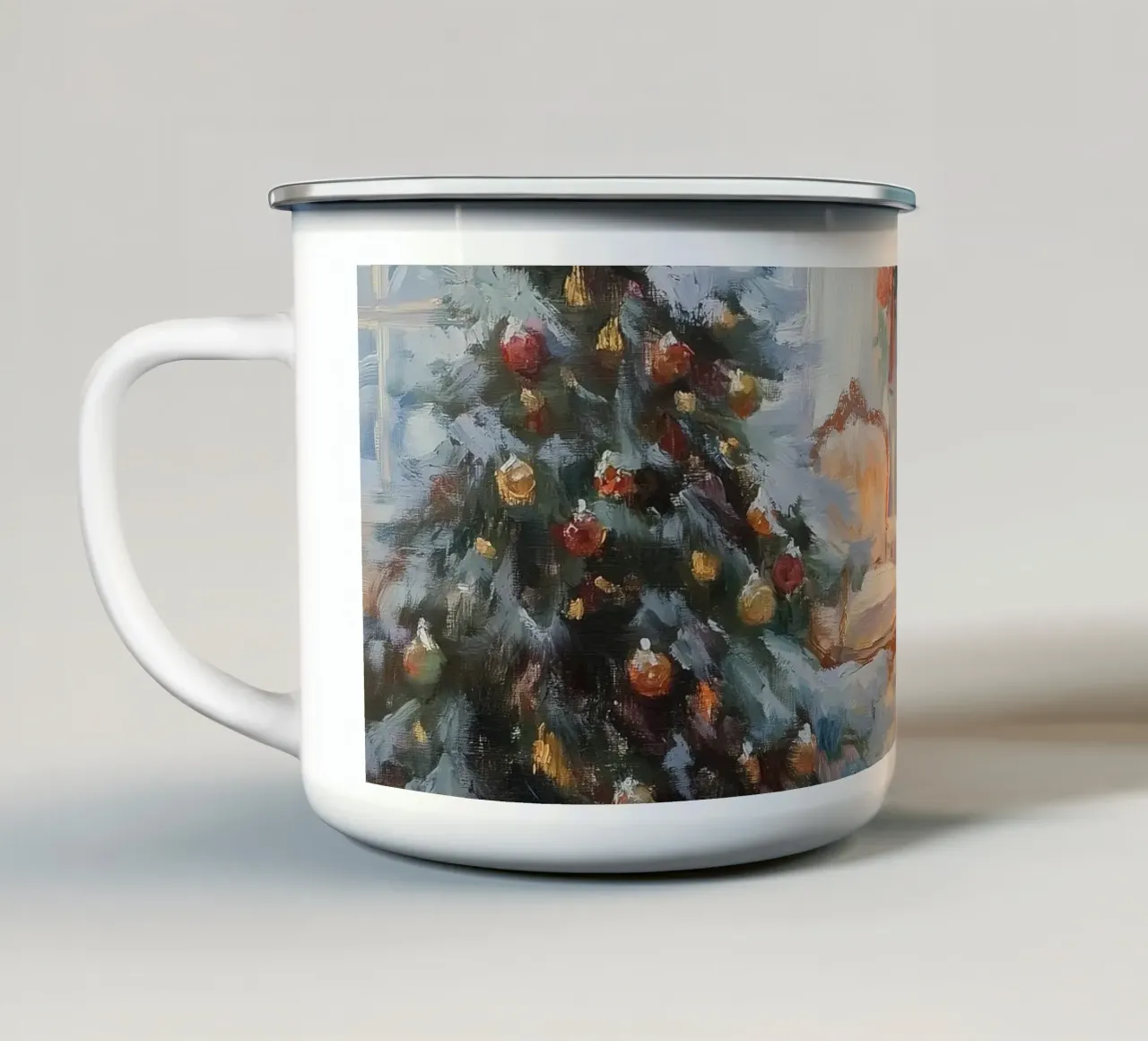 Gezellige Feestelijke Woonkamer emaille mok van Melloi Art Print