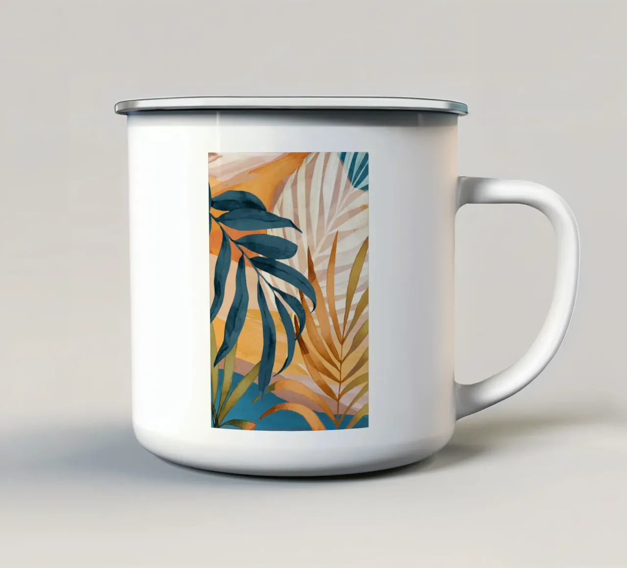Moderne abstracte kunst tropische bladeren 4 emaille mok van ThingDesign