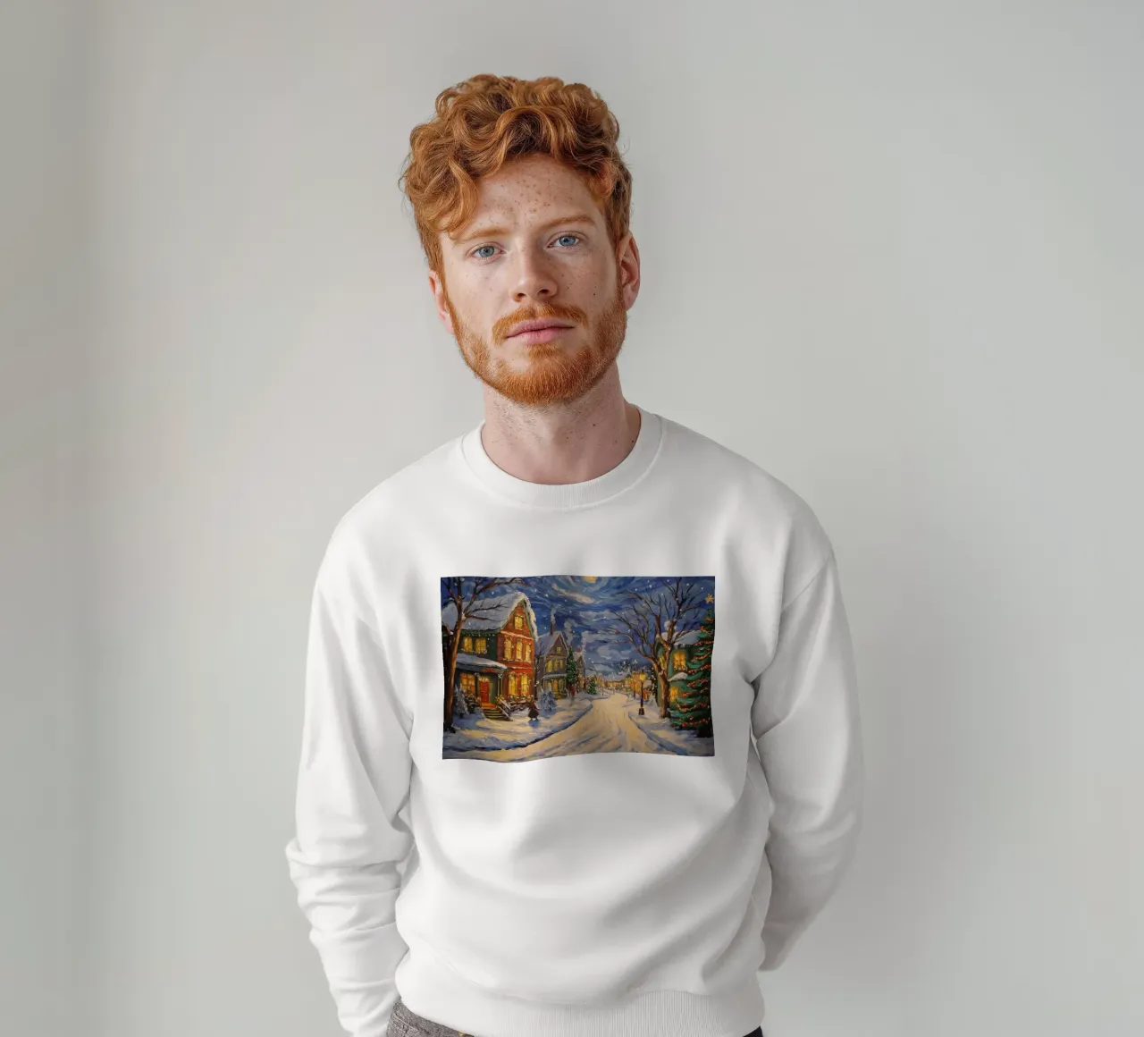 Città innevata nella notte di Natale felpa da Melloi Art Print