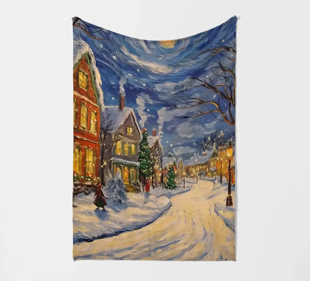 Città innevata nella notte di Natale coperta in pile da Melloi Art Print
