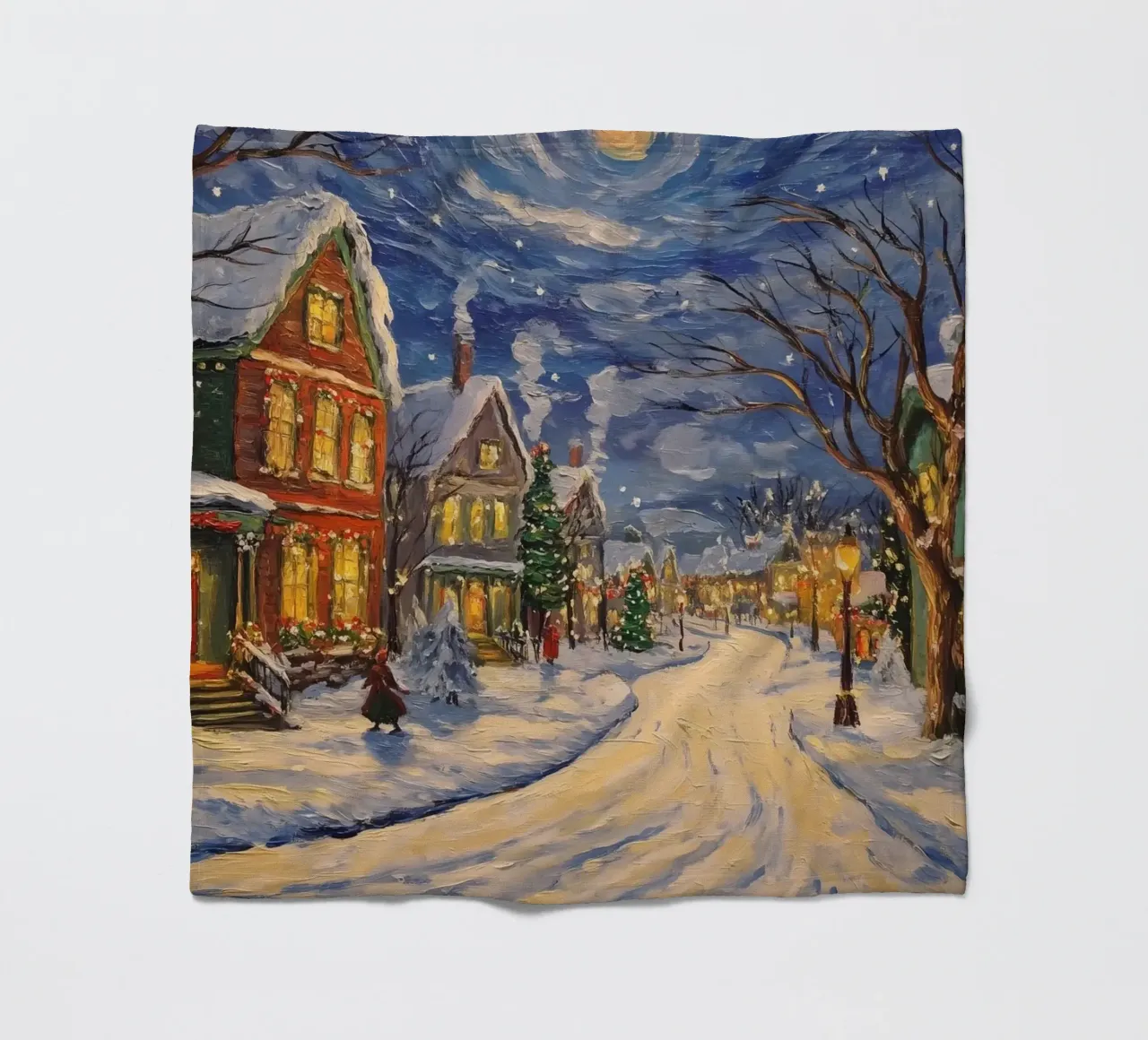 Città innevata nella notte di Natale coperta in pile da Melloi Art Print