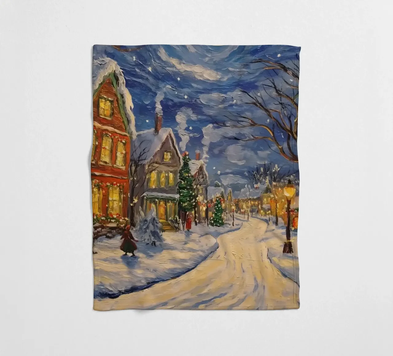 Città innevata nella notte di Natale coperta in pile da Melloi Art Print