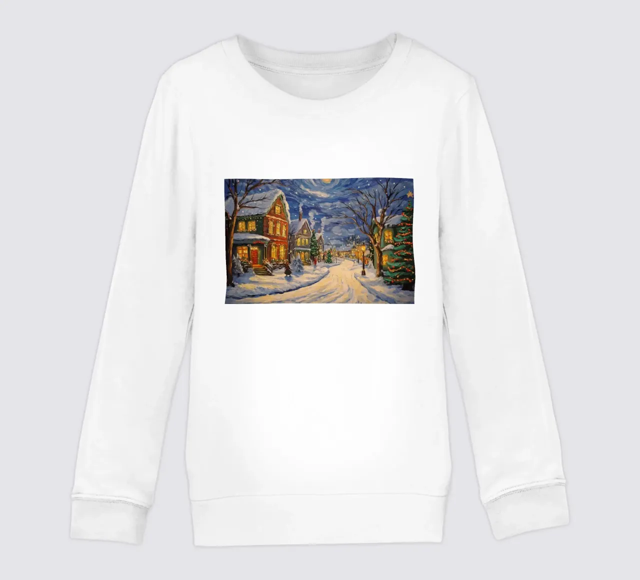 Città innevata nella notte di Natale felpa bambino da Melloi Art Print