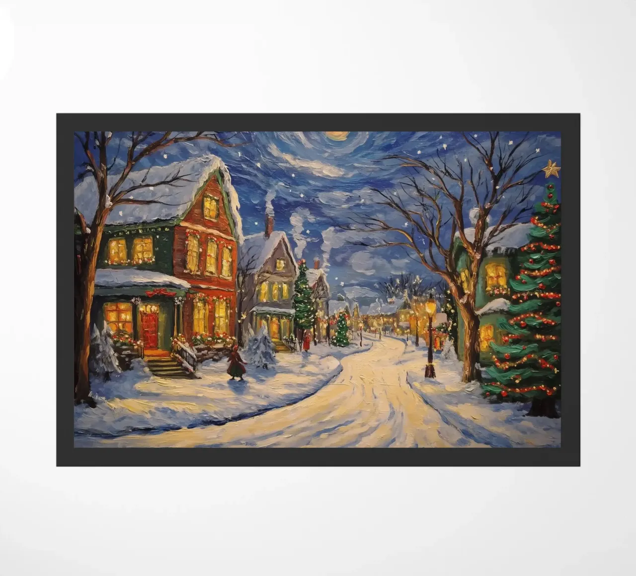 Città innevata nella notte di Natale zerbino da Melloi Art Print