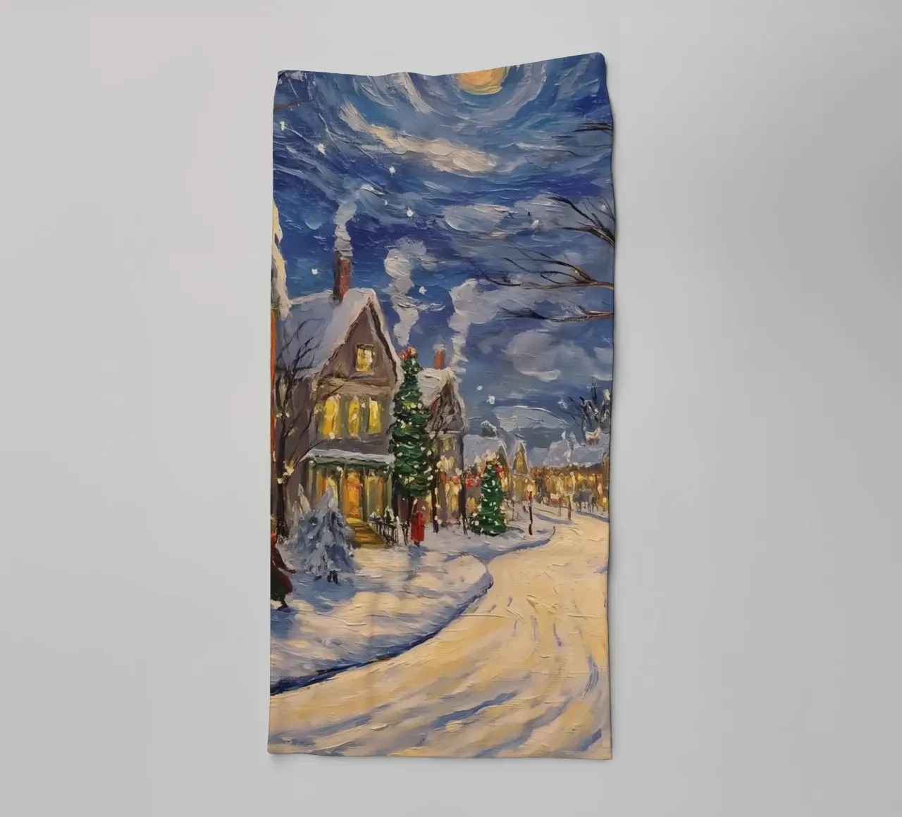 Città innevata nella notte di Natale asciugamano da bagno da Melloi Art Print