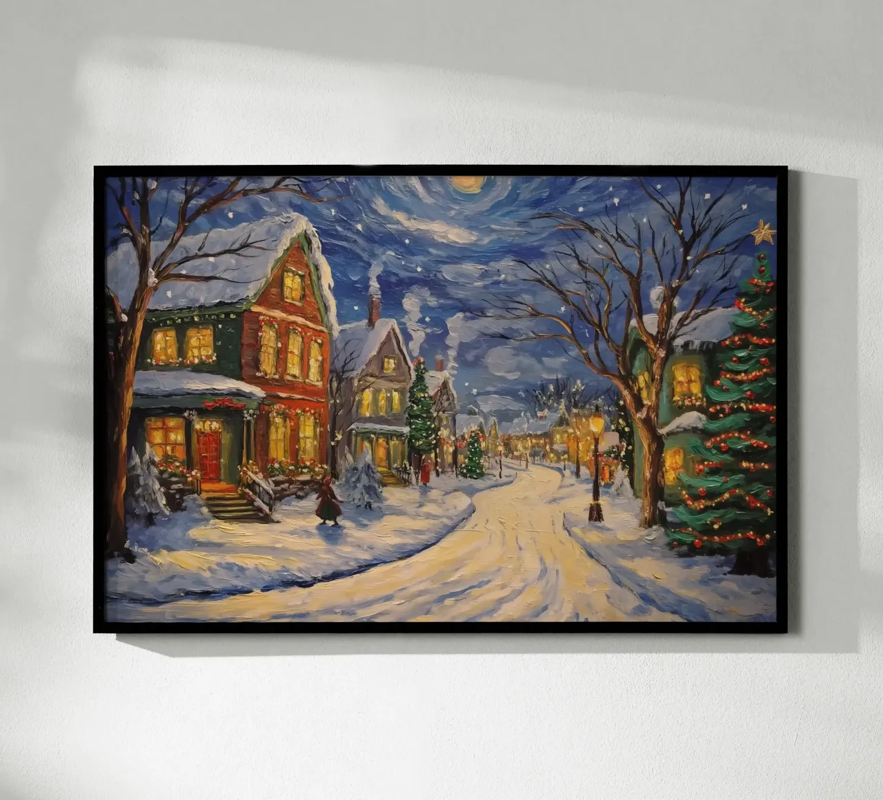 Snowy Town at Christmas Night poster by Melloi Art Print