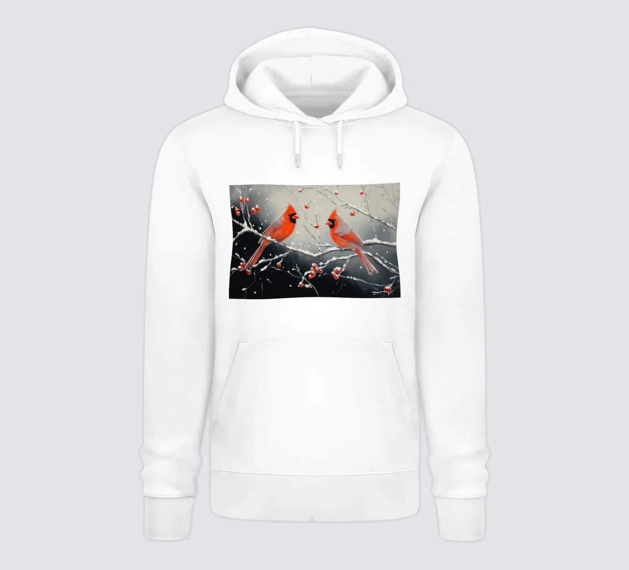 Cardinali rossi in una scena invernale innevata felpa con cappuccio da Melloi Art Print