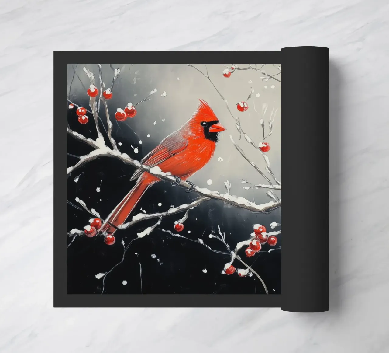 Cardinali rossi in una scena invernale innevata zerbino da Melloi Art Print