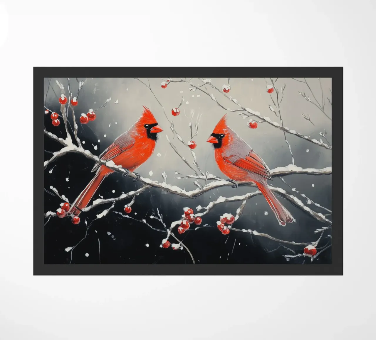 Cardinali rossi in una scena invernale innevata zerbino da Melloi Art Print