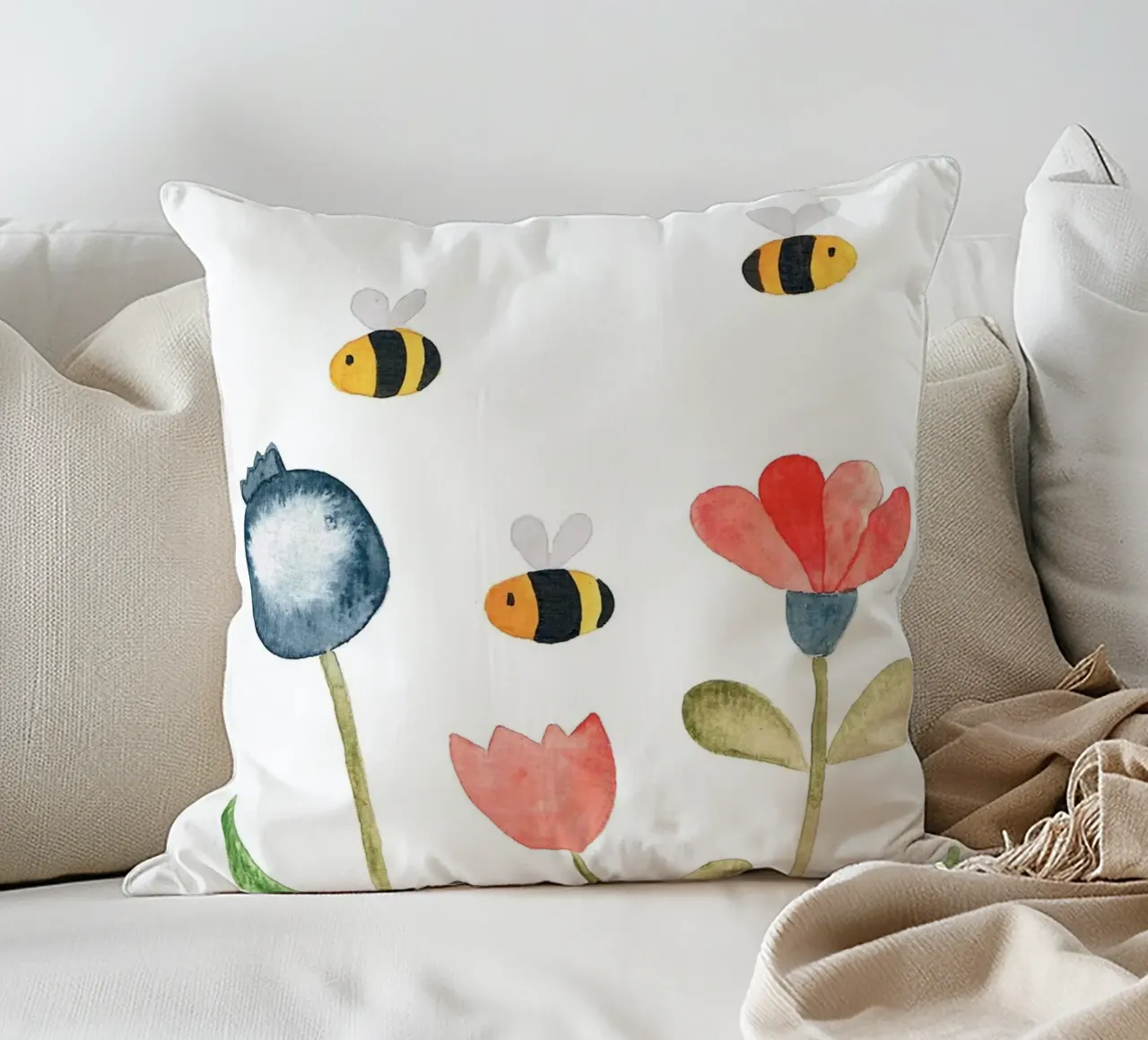 Wiese mit Blumen - Wasserfarbe cuscino da BAINAI KIDS