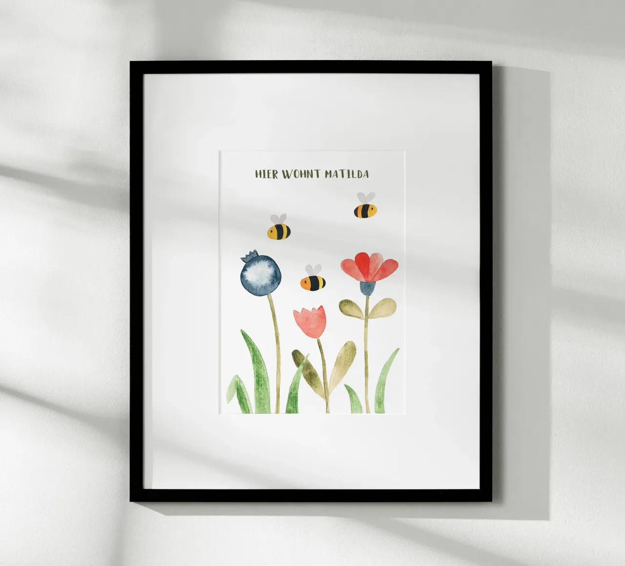 Wiese mit Blumen - Wasserfarbe Namensbild poster con telaio in alluminio da BAINAI KIDS