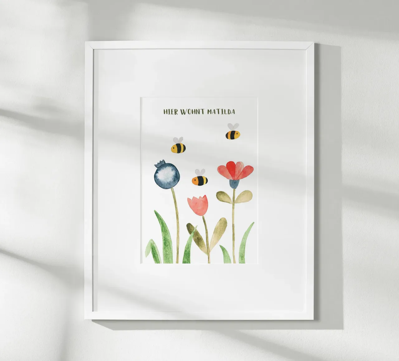 Wiese mit Blumen - Wasserfarbe Namensbild poster con telaio in alluminio da BAINAI KIDS