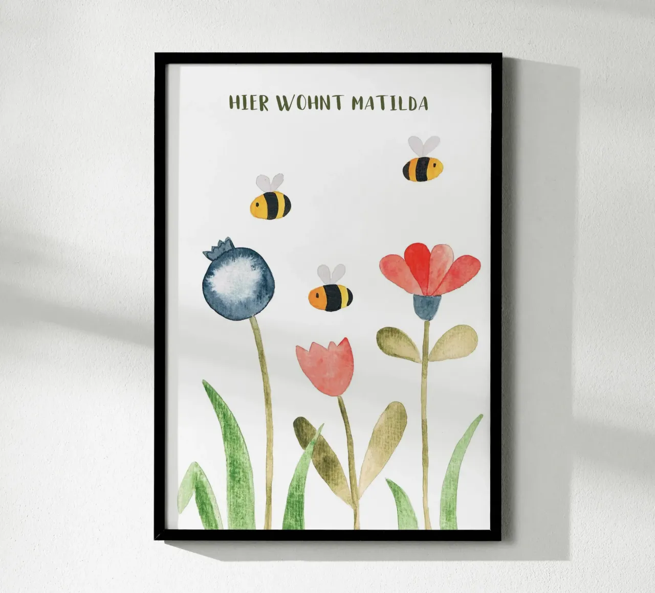 Wiese mit Blumen - Wasserfarbe Namensbild poster con telaio in alluminio da BAINAI KIDS