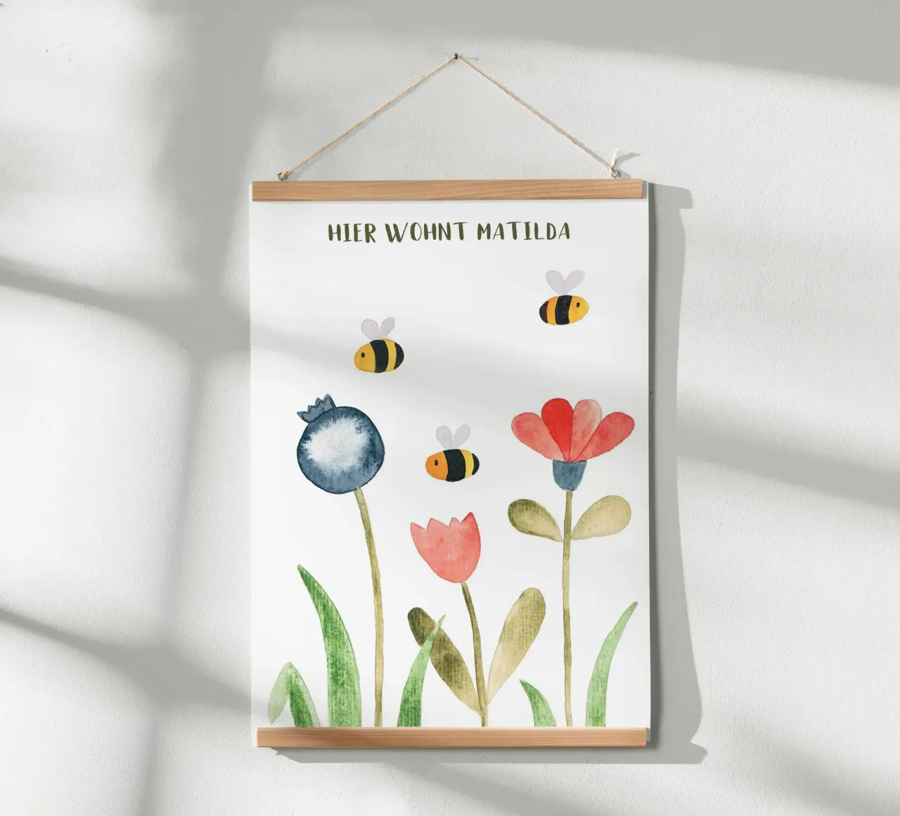 Wiese mit Blumen - Wasserfarbe Namensbild poster con telaio in alluminio da BAINAI KIDS