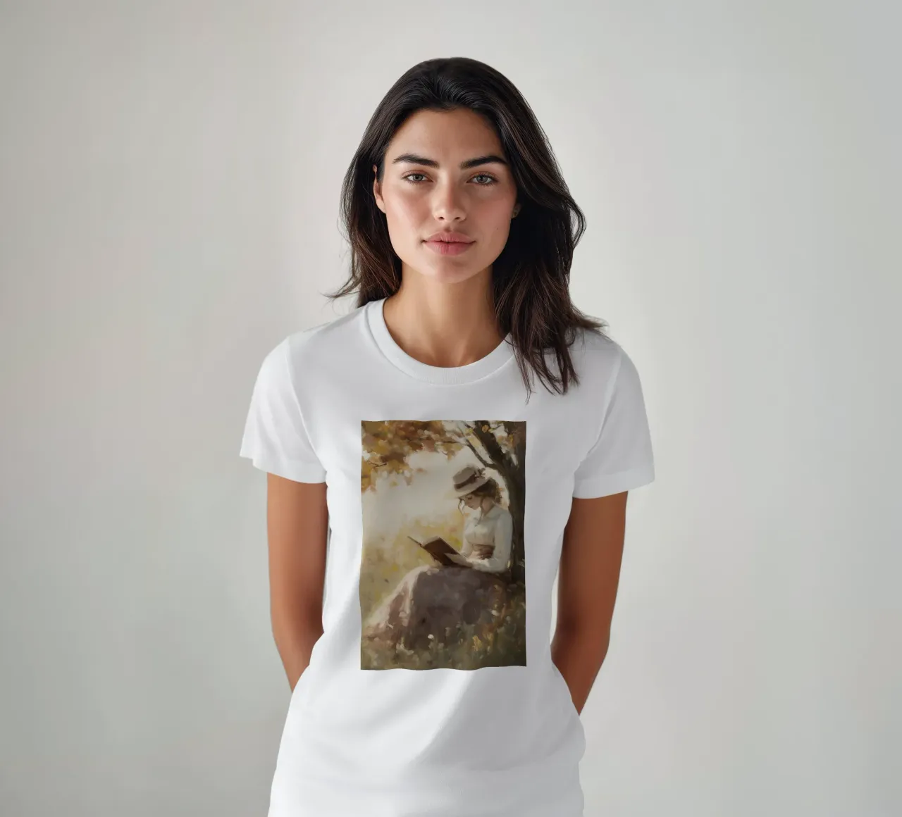Lecture d'automne sous l'arbre t-shirt de Melloi Art Print