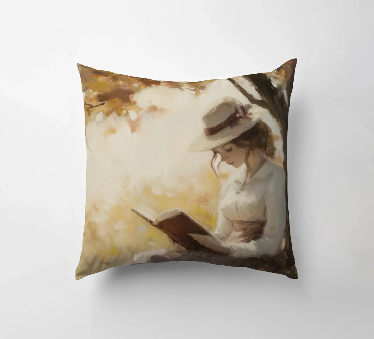 Lecture d'automne sous l'arbre coussin de Melloi Art Print