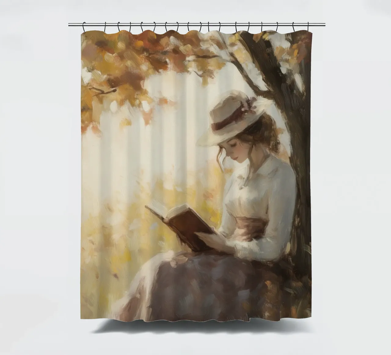 Herbstlesung unterm Baum Duschvorhang von Melloi Art Print