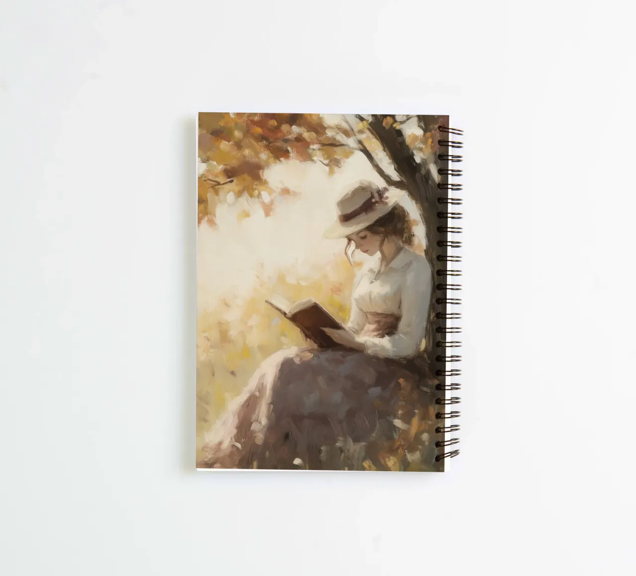 Autumn Reading Under Tree spiral notebook by Melloi Art Print