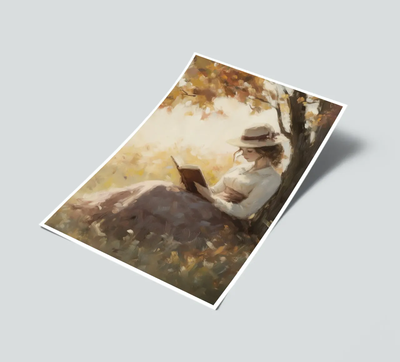 Lecture d'automne sous l'arbre planche autocollant de Melloi Art Print