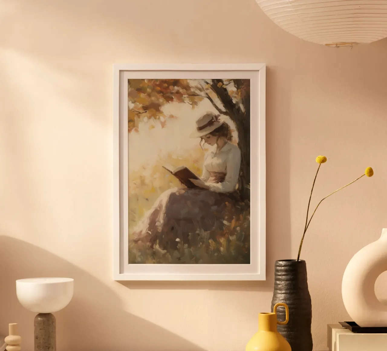 Lecture d'automne sous l'arbre poster de Melloi Art Print