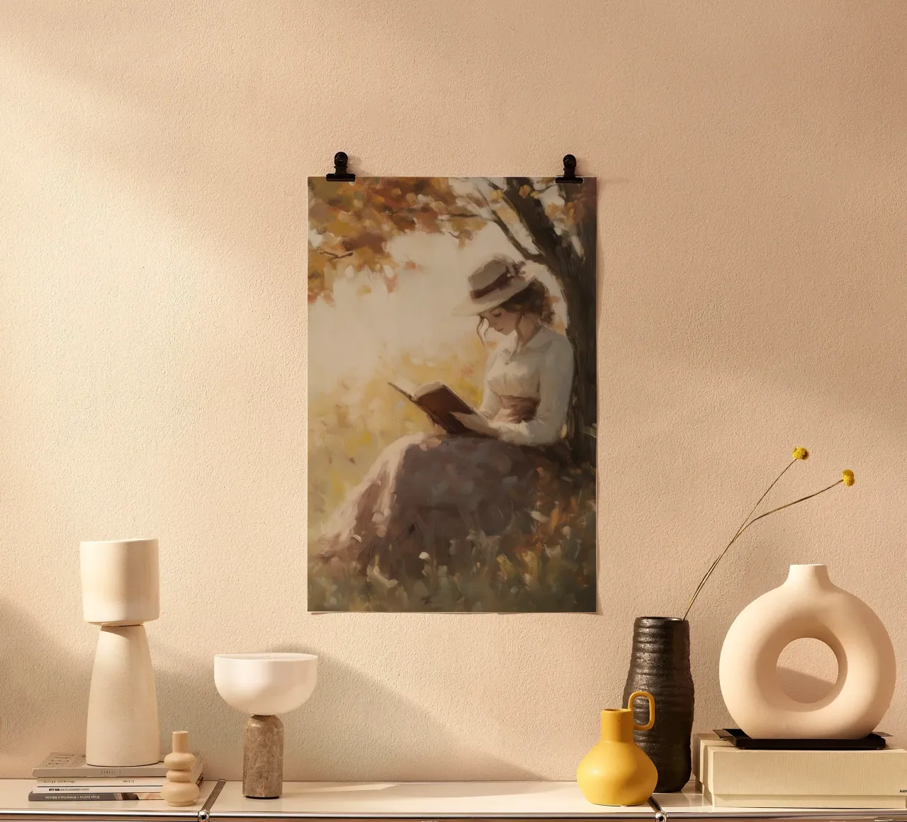 Lecture d'automne sous l'arbre poster de Melloi Art Print