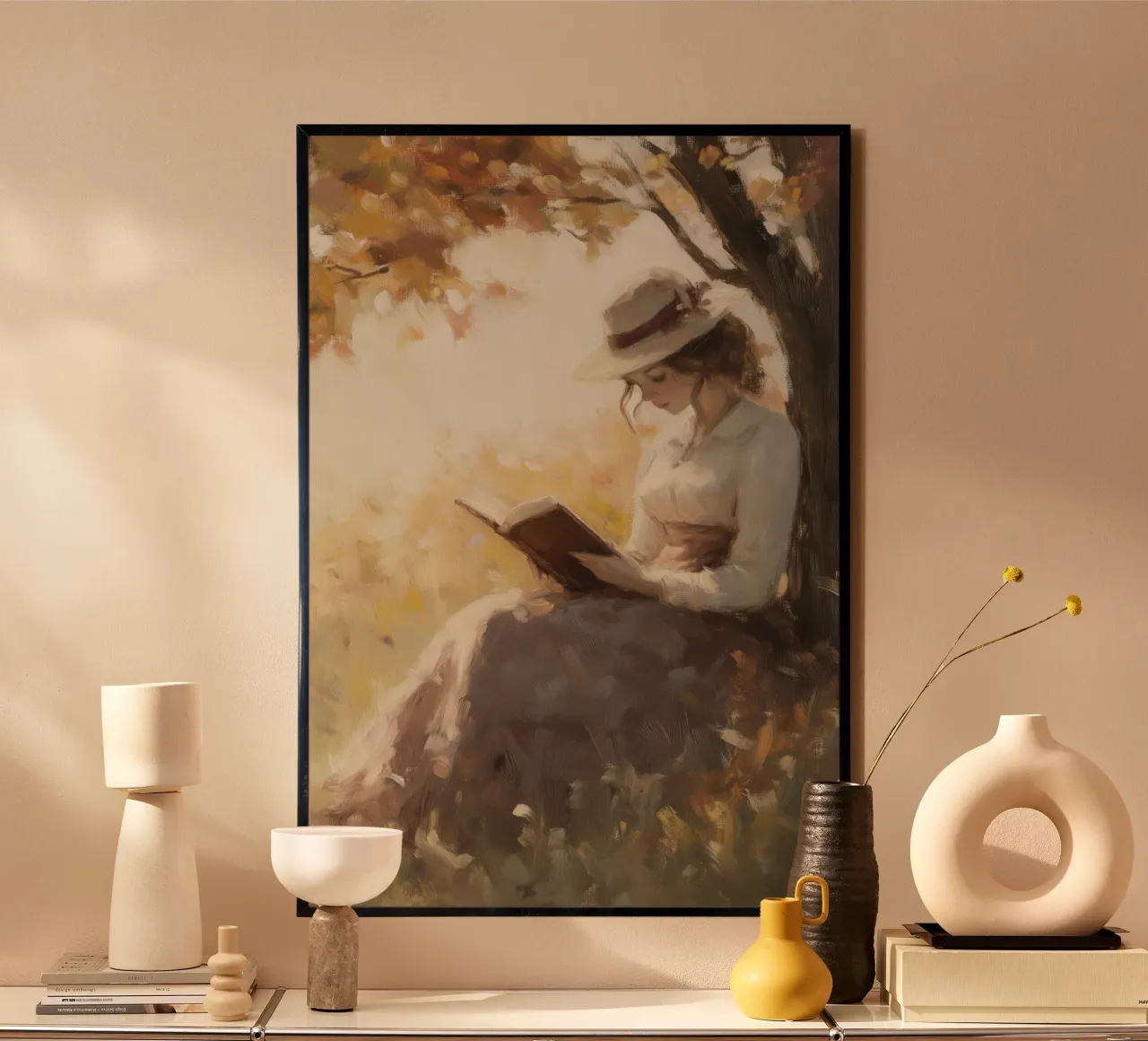 Lecture d'automne sous l'arbre poster de Melloi Art Print