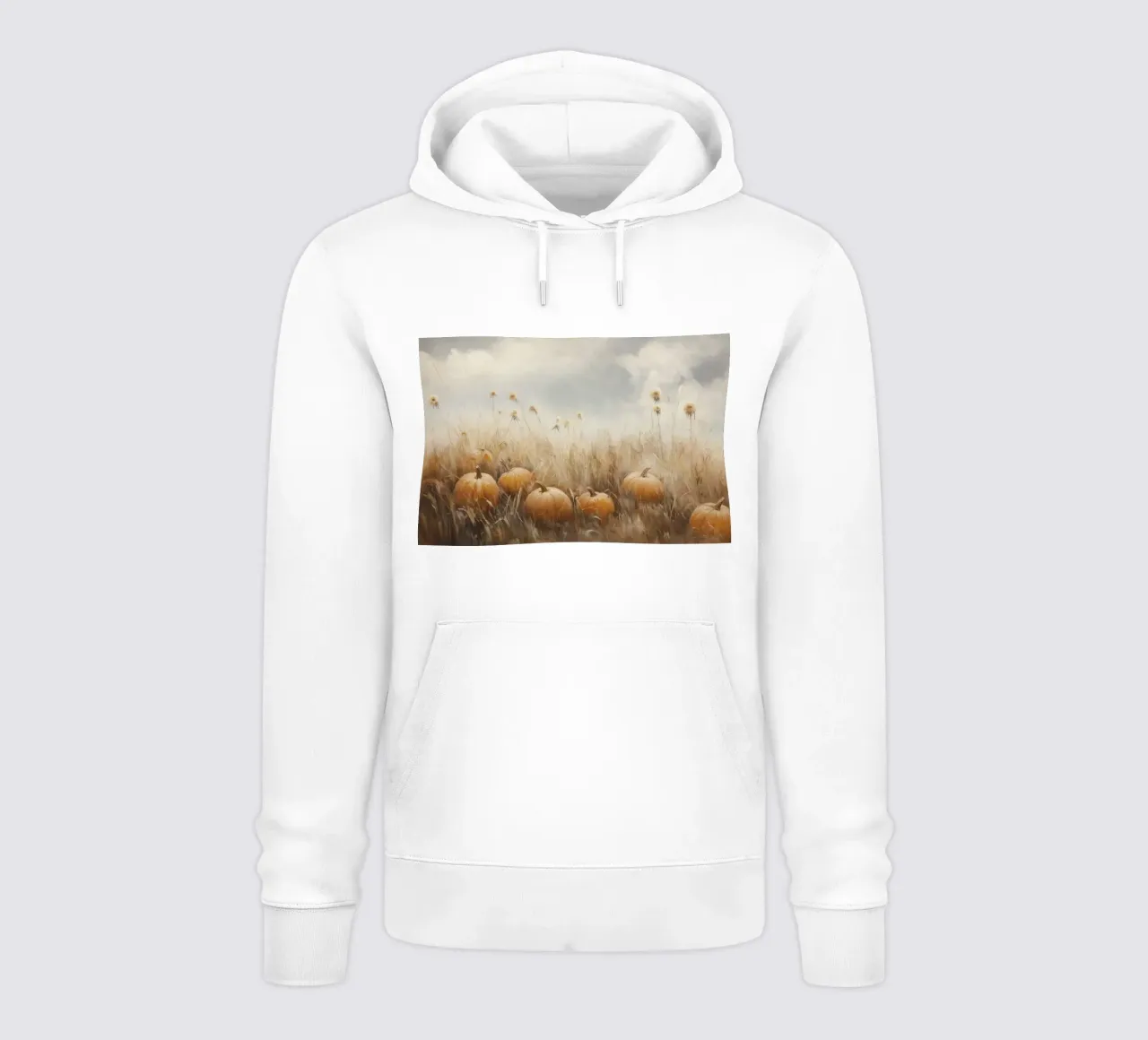 Zucche in un campo d'autunno felpa con cappuccio da Melloi Art Print