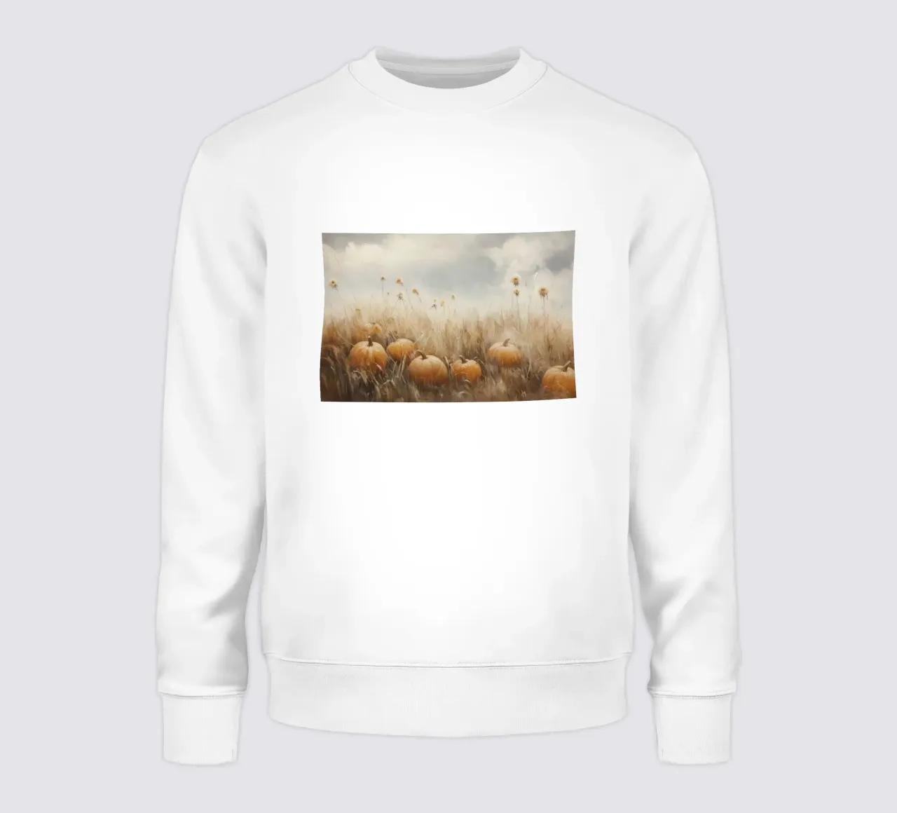 Pompoenen in een herfstveld sweatshirt van Melloi Art Print