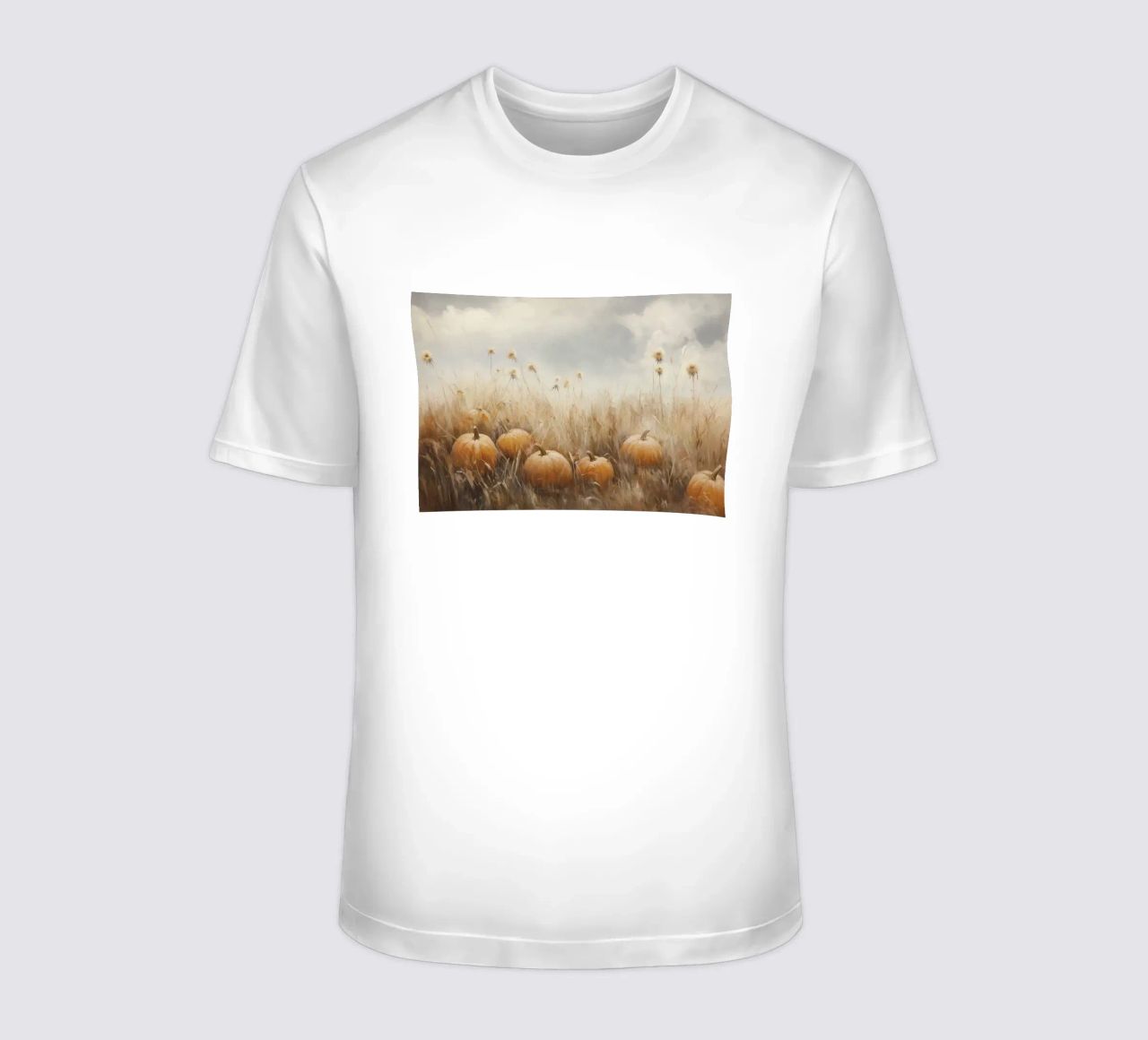 Zucche in un campo d'autunno t-shirt da Melloi Art Print