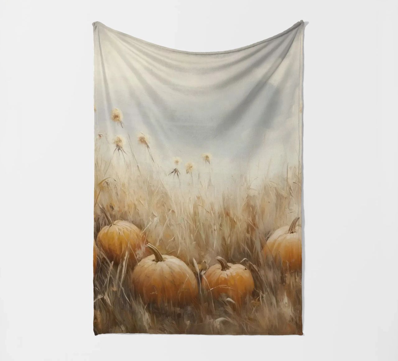 Zucche in un campo d'autunno coperta in pile da Melloi Art Print
