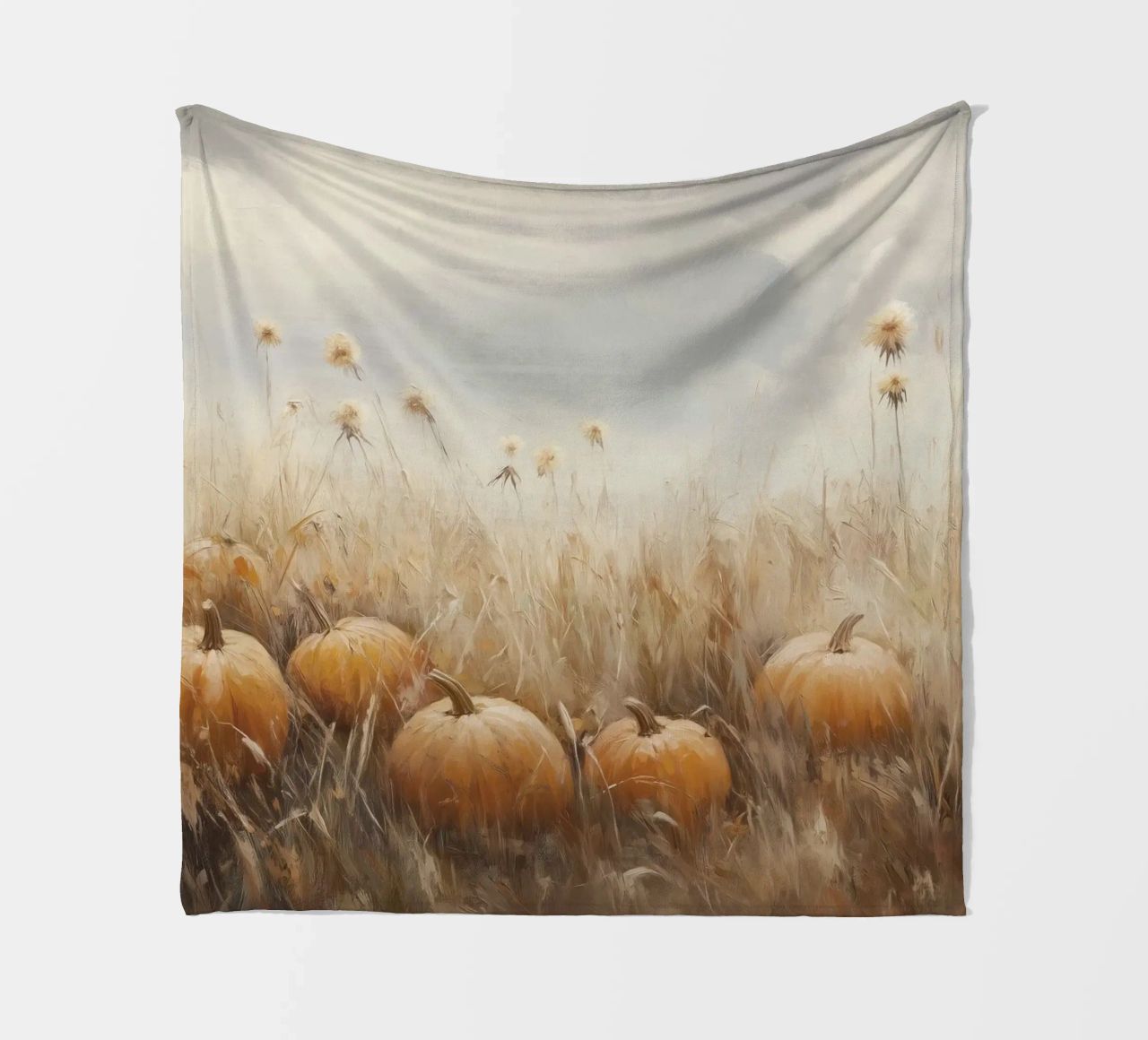 Zucche in un campo d'autunno coperta in pile da Melloi Art Print