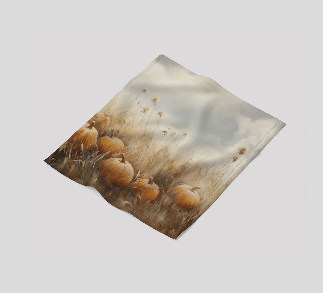 Zucche in un campo d'autunno coperta in pile da Melloi Art Print