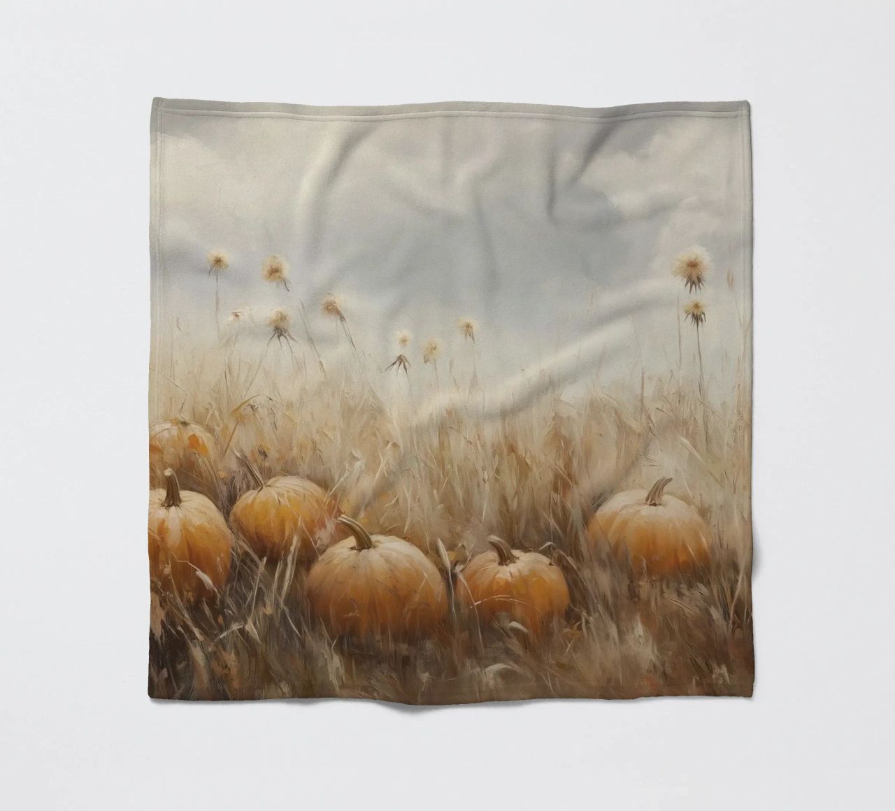 Zucche in un campo d'autunno coperta in pile da Melloi Art Print