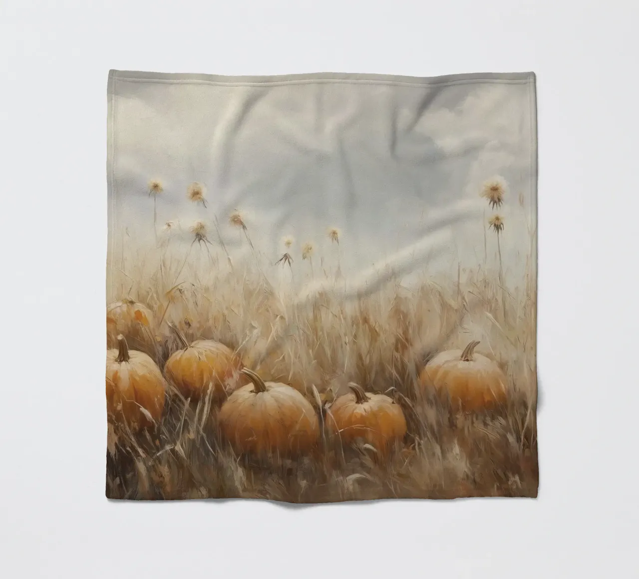 Zucche in un campo d'autunno coperta in pile da Melloi Art Print