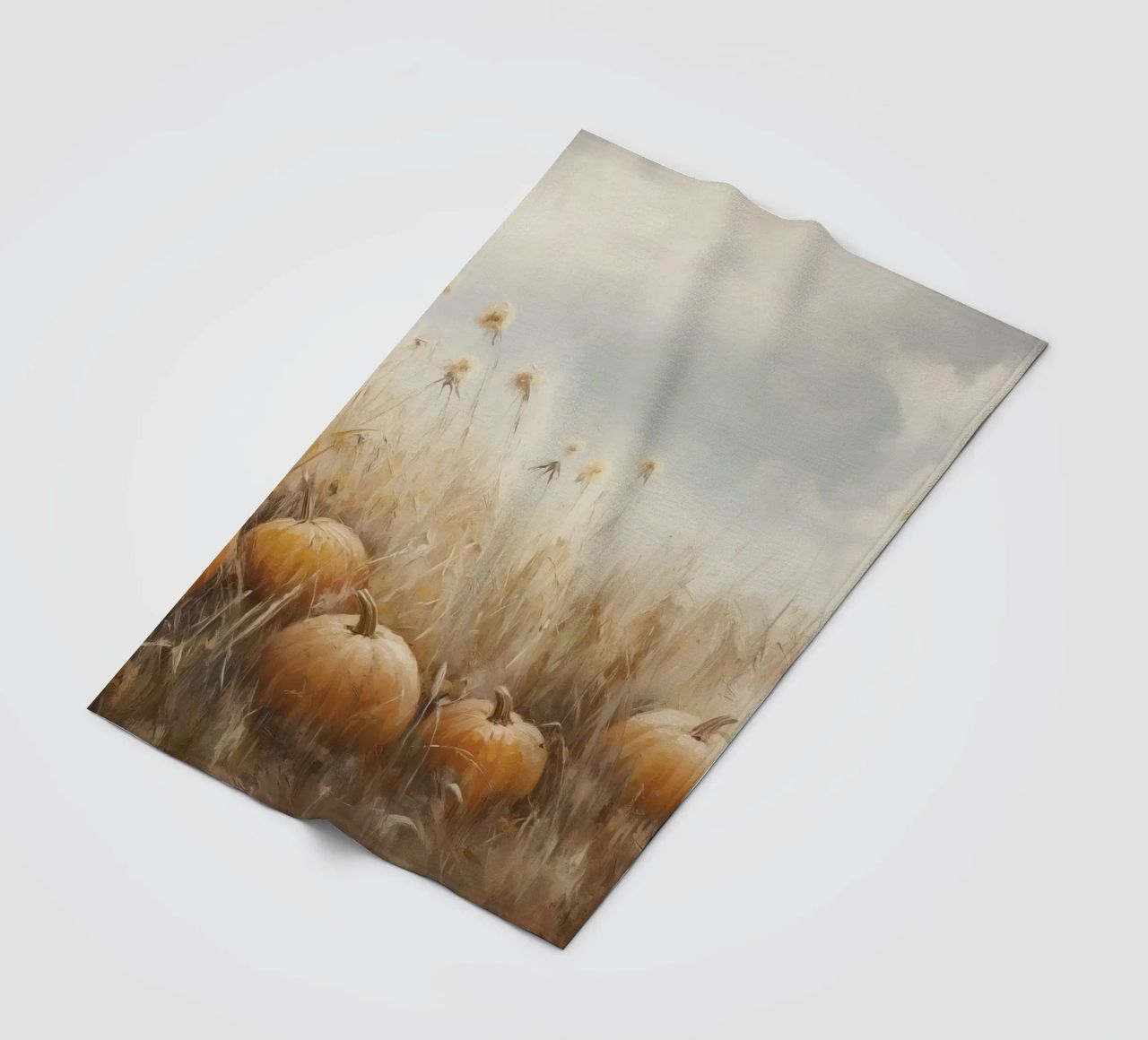 Zucche in un campo d'autunno coperta in pile da Melloi Art Print