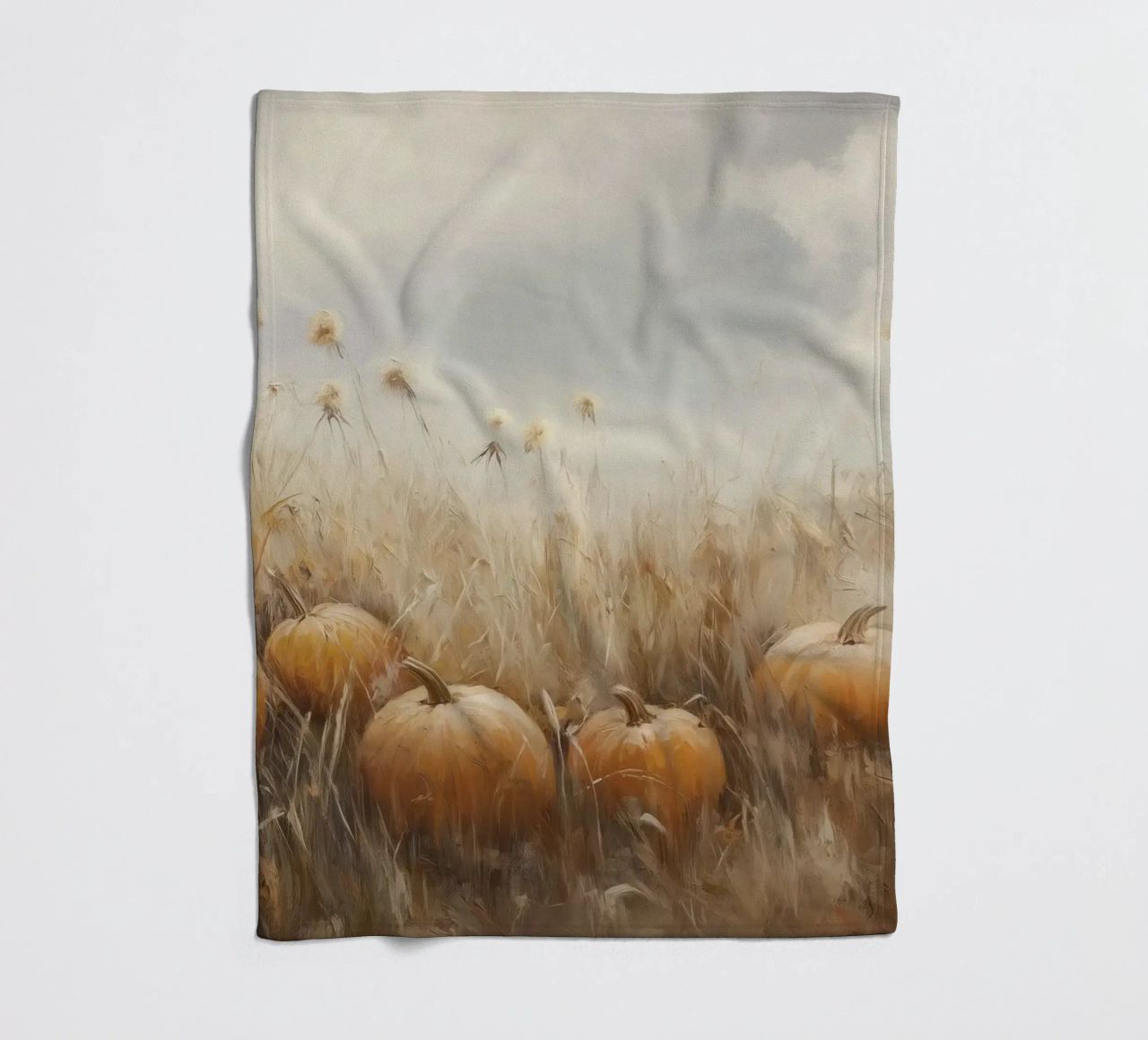 Zucche in un campo d'autunno coperta in pile da Melloi Art Print