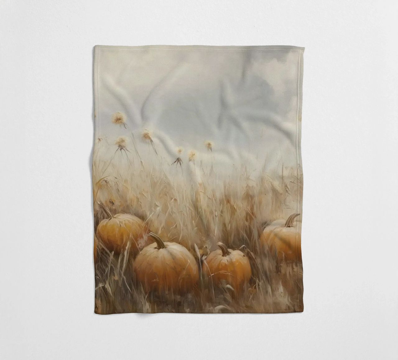 Zucche in un campo d'autunno coperta in pile da Melloi Art Print