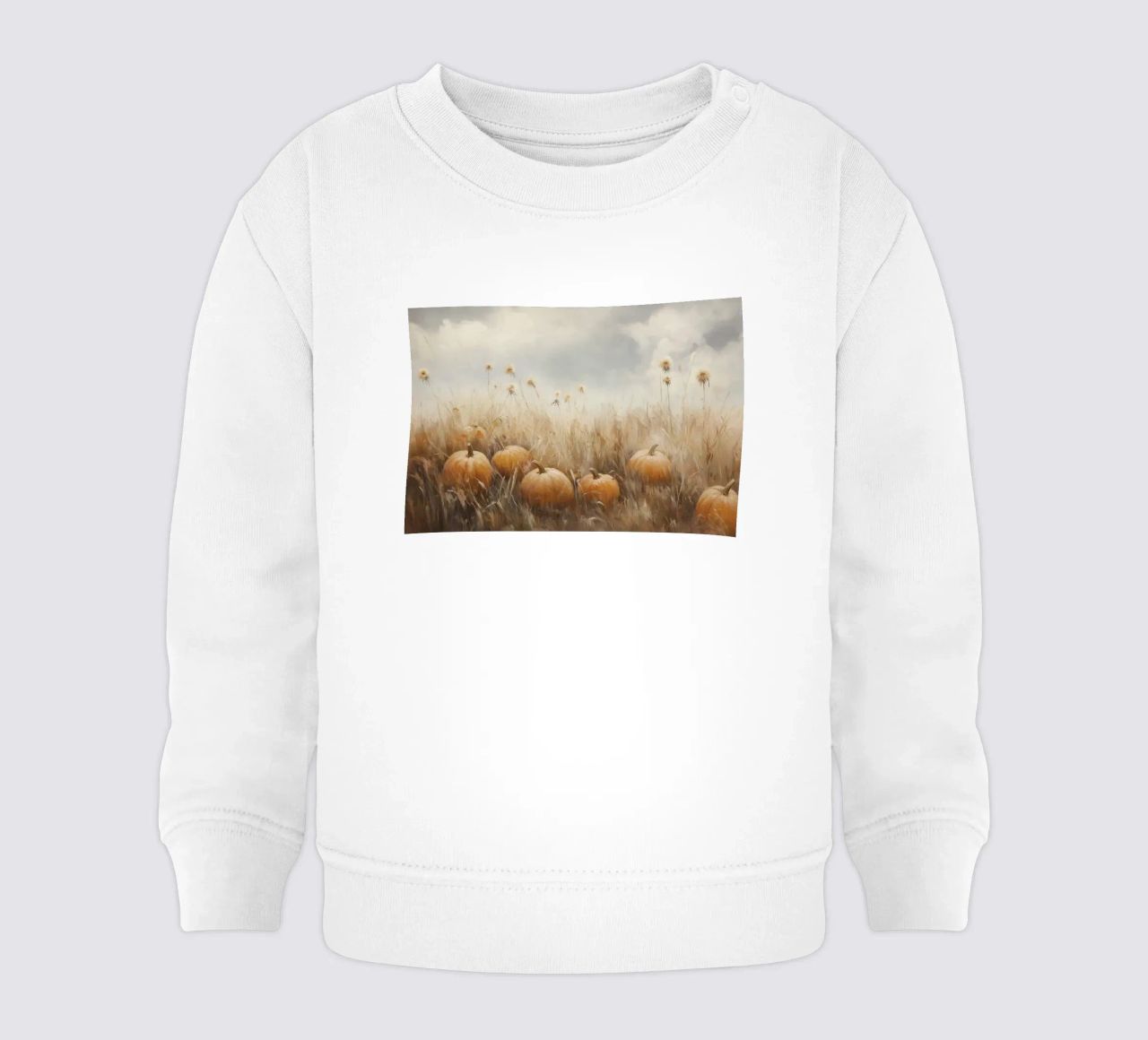 Zucche in un campo d'autunno felpa neonato da Melloi Art Print
