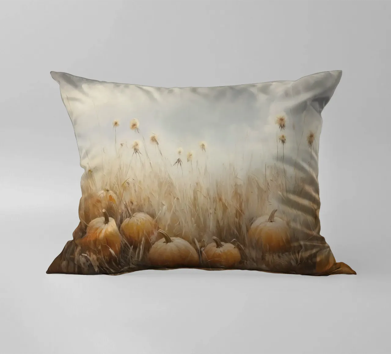 Zucche in un campo d'autunno cuscino da Melloi Art Print