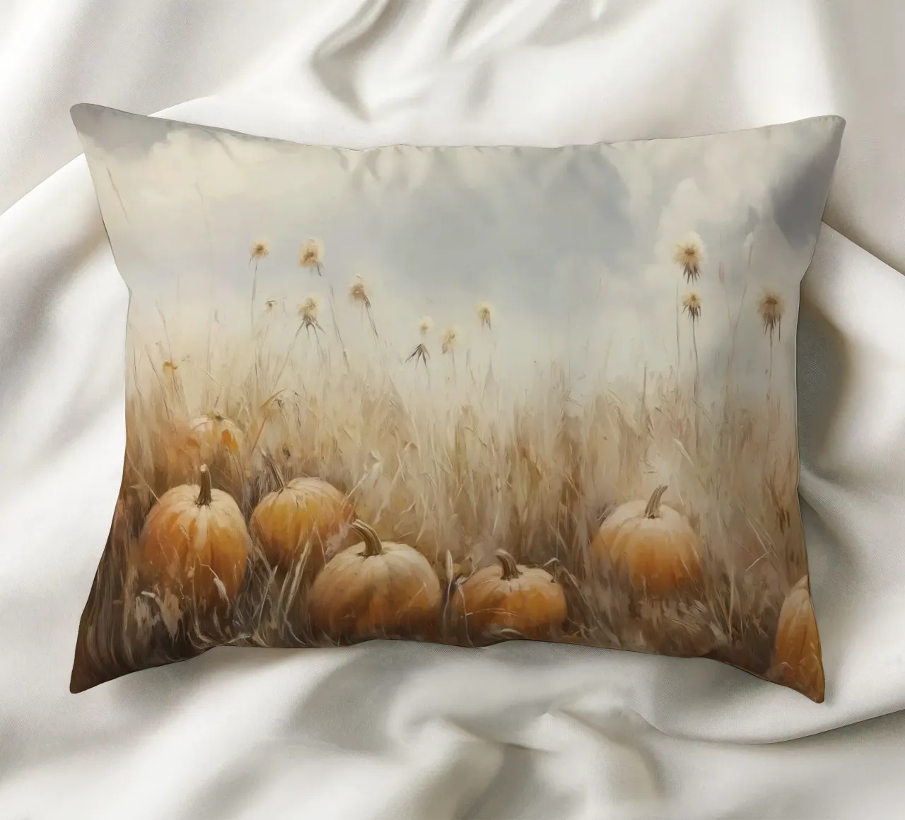 Calabazas en un campo otoñal cojín de Melloi Art Print