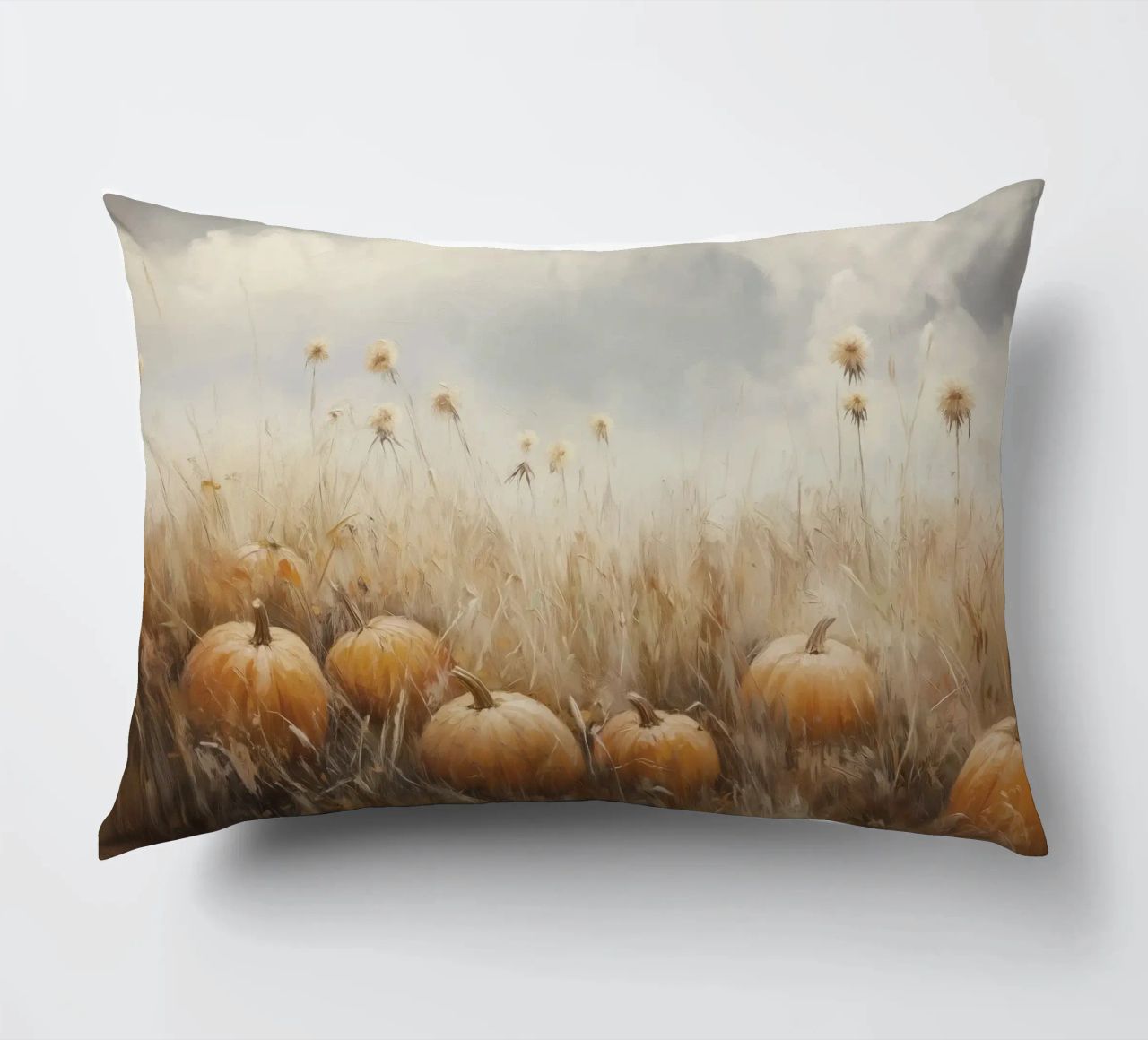 Zucche in un campo d'autunno cuscino da Melloi Art Print