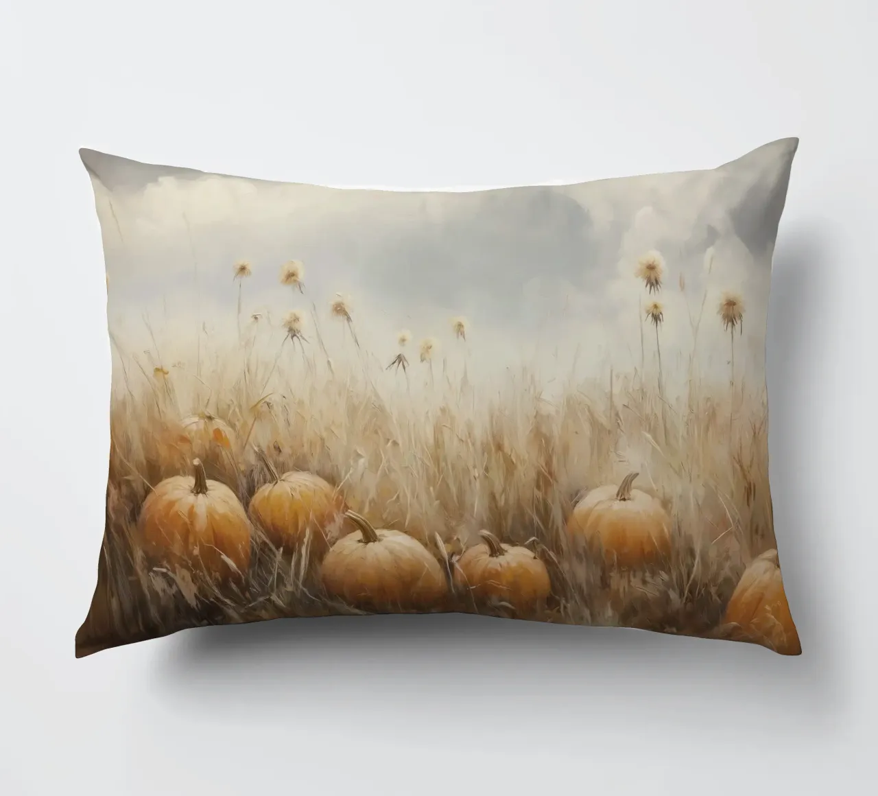 Calabazas en un campo otoñal cojín de Melloi Art Print