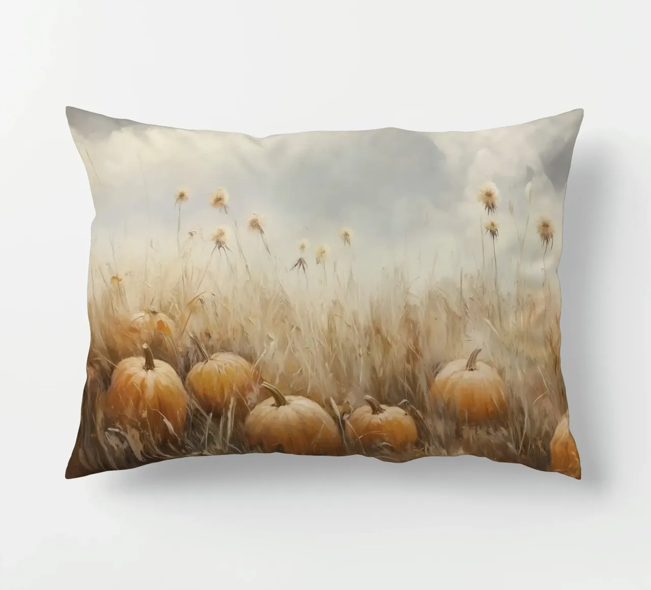 Zucche in un campo d'autunno cuscino da Melloi Art Print