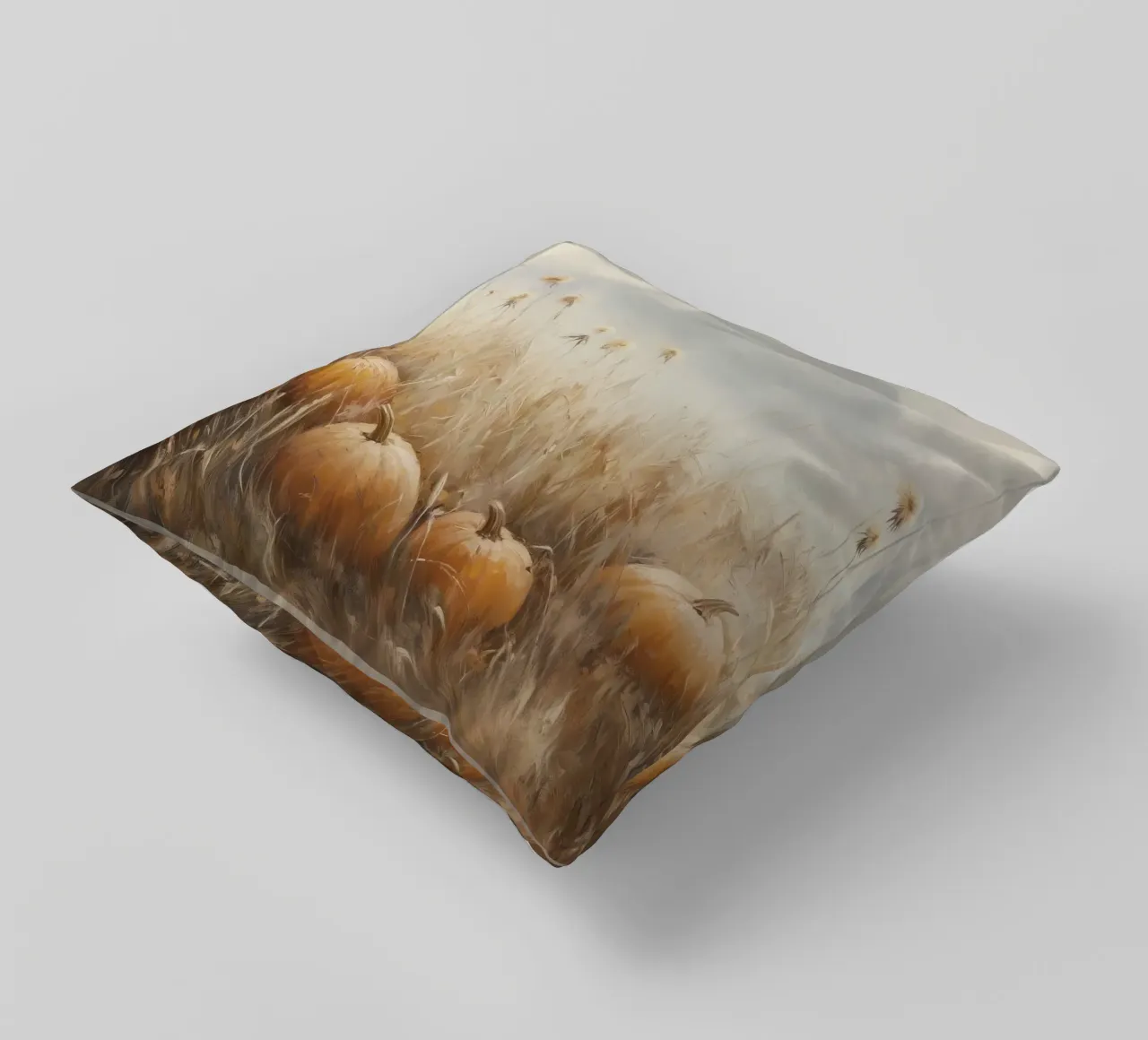 Zucche in un campo d'autunno cuscino da Melloi Art Print