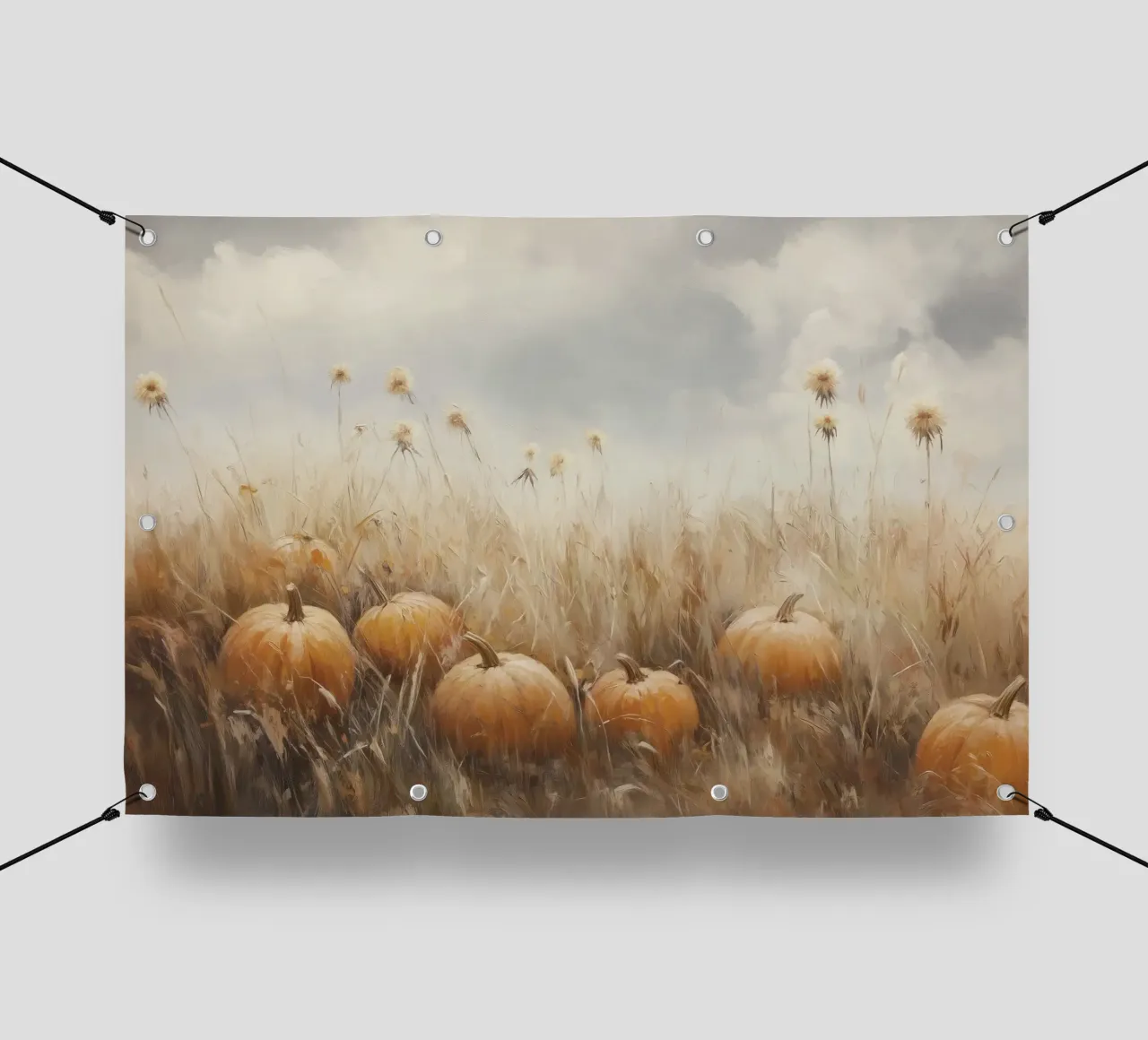 Zucche in un campo d'autunno telo in pvc da Melloi Art Print