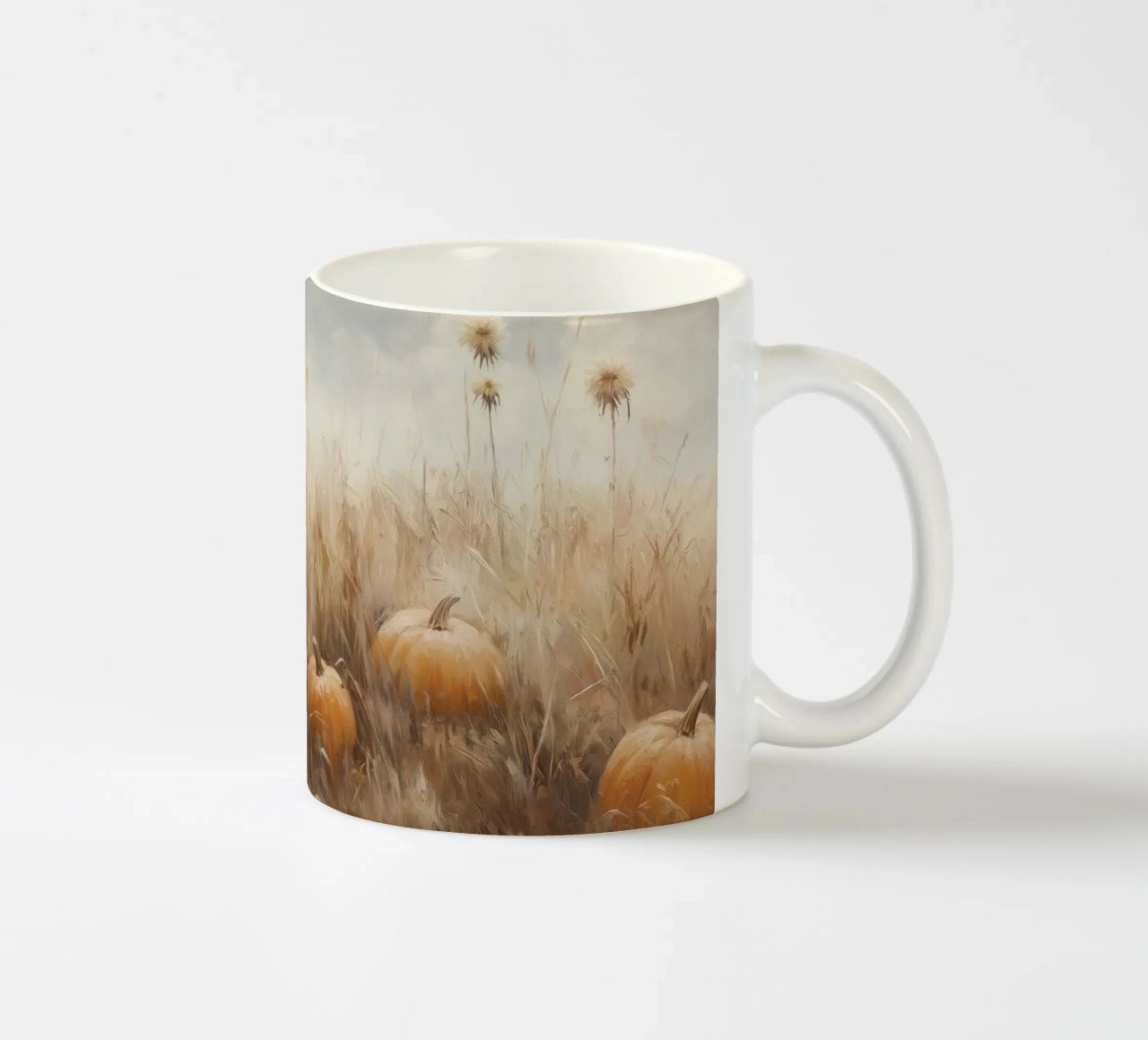Zucche in un campo d'autunno tazza in ceramica da Melloi Art Print