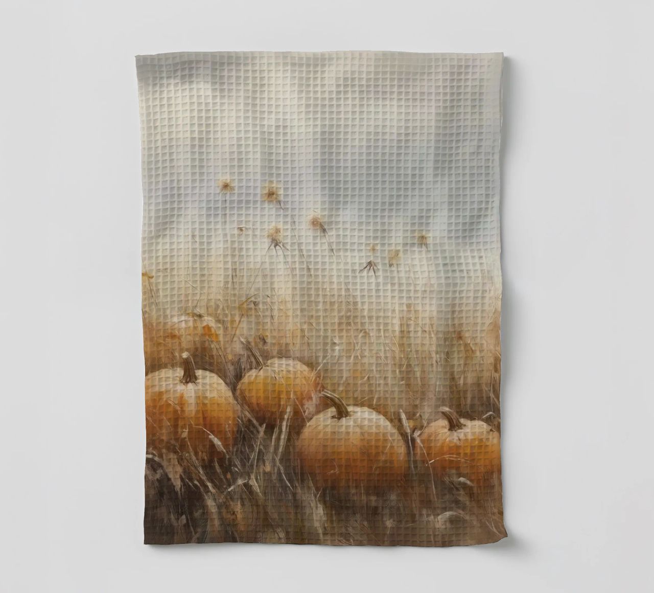 Zucche in un campo d'autunno canovaccio da cucina da Melloi Art Print