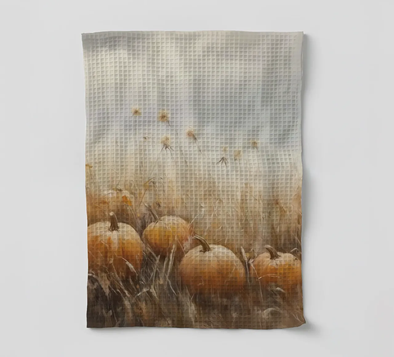 Zucche in un campo d'autunno canovaccio da cucina da Melloi Art Print