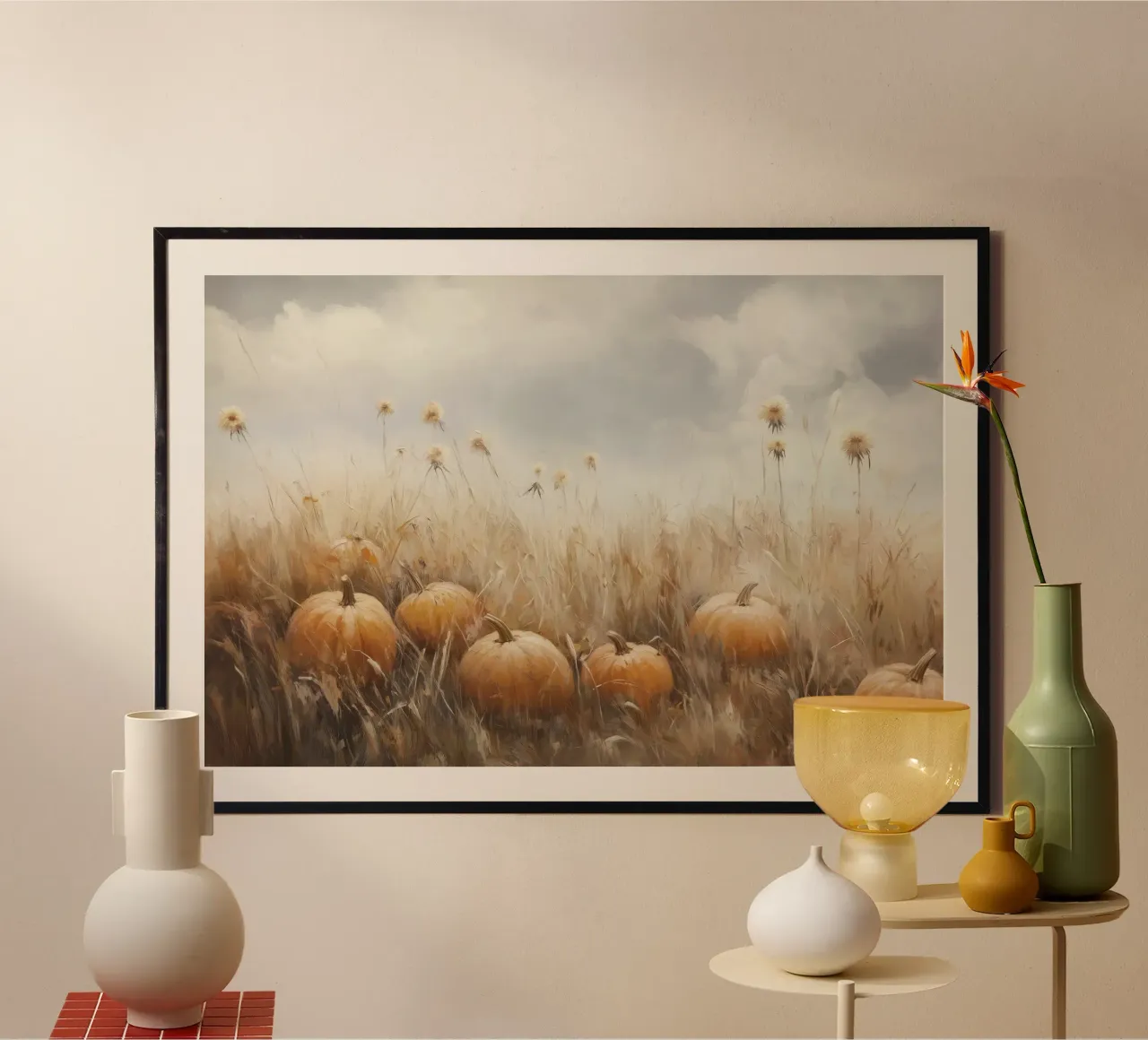 Zucche in un campo d'autunno poster da Melloi Art Print